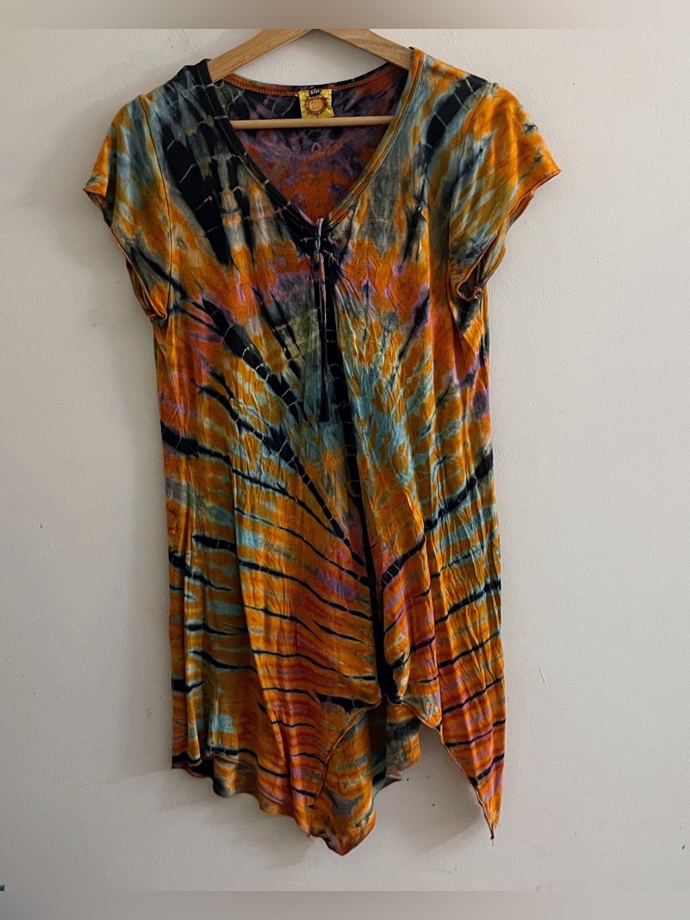 Karma Circle USA Multicolor Tie-Dye V-Neck Tunic Boho Hippie Festival Chic